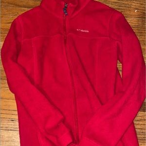 Brand is Columbia, size is XL, and it’s red.